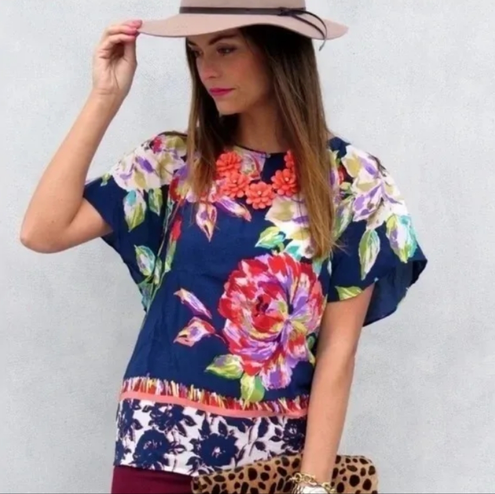 Maeve Floral Blouse - Blue and Multicolor